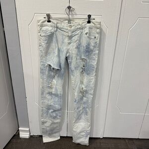 7 For All Mankind Tie Dye Distressed Roxanne  Skinny Jeans